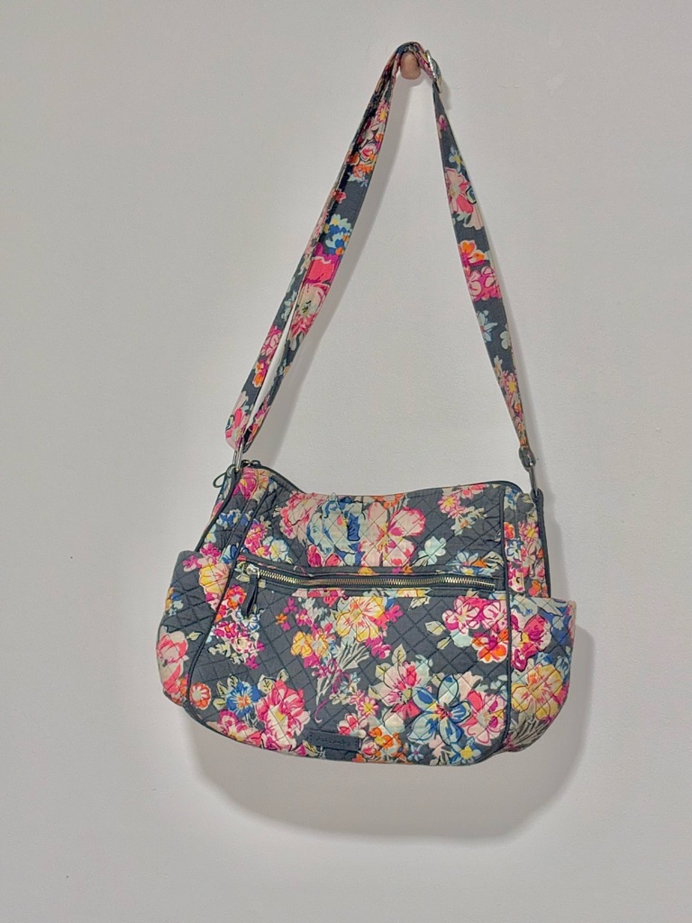 Vera Bradley Quilted Floral Shoulder Bag - Navy with Pink & Cream Accents